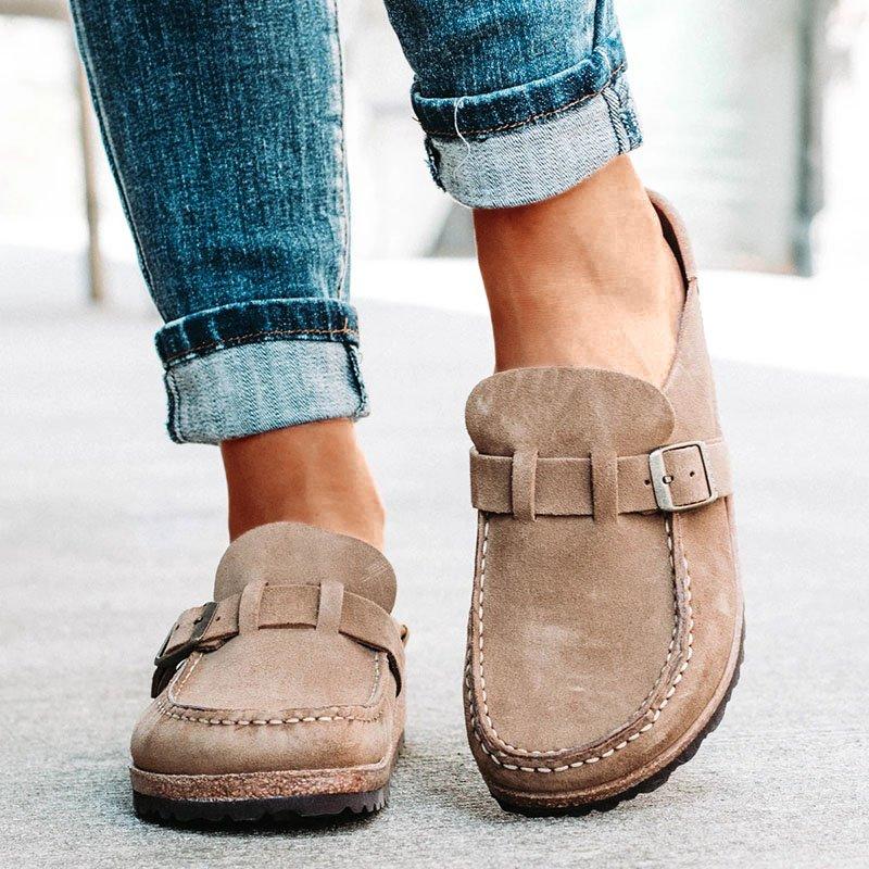 Women Casual Comfy Leather Slip On 