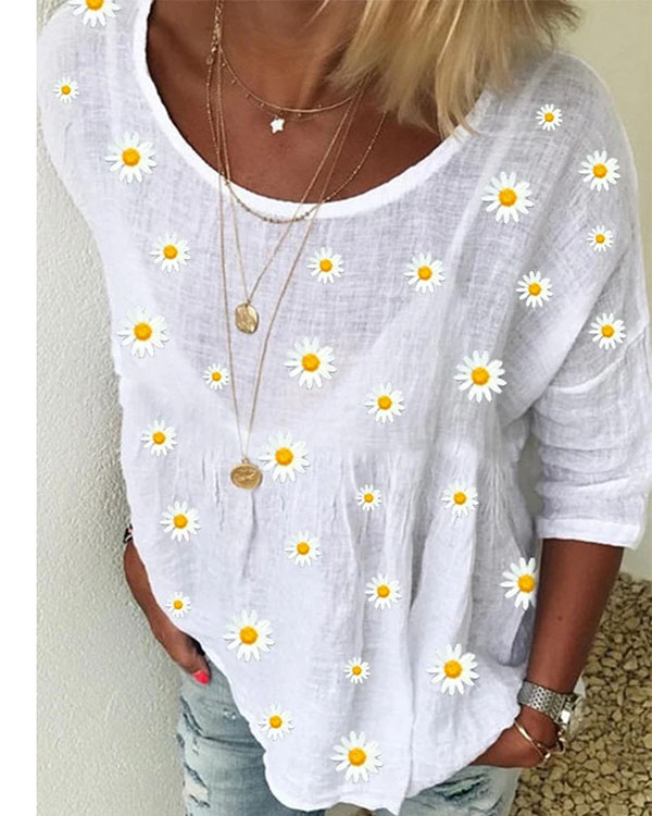 US$ 27.99 - White Crew Neck Floral Shift Casual Shirts & Tops - www ...