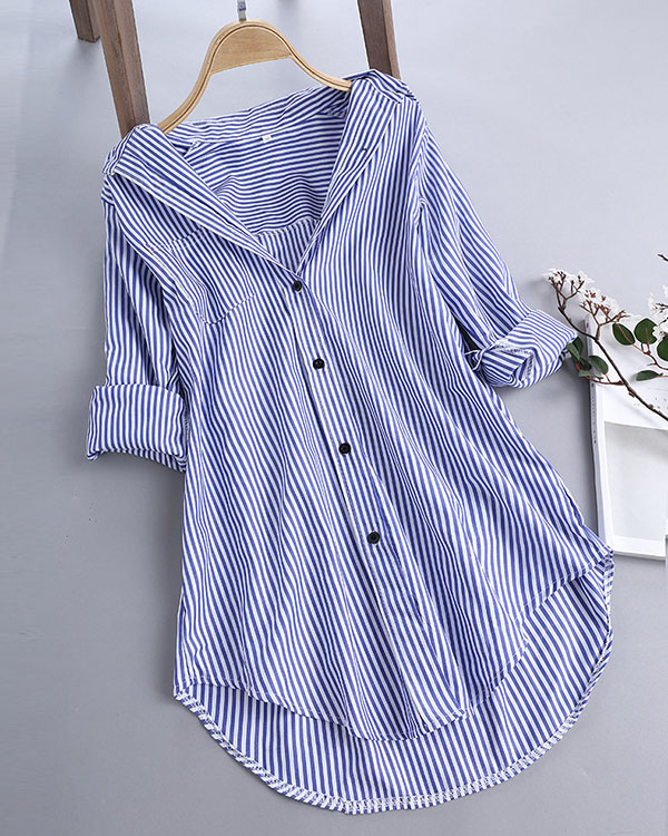 US$ 32.99 - Chic Stripe Long Sleeve Turn-down Collar Loose Shirts - www ...