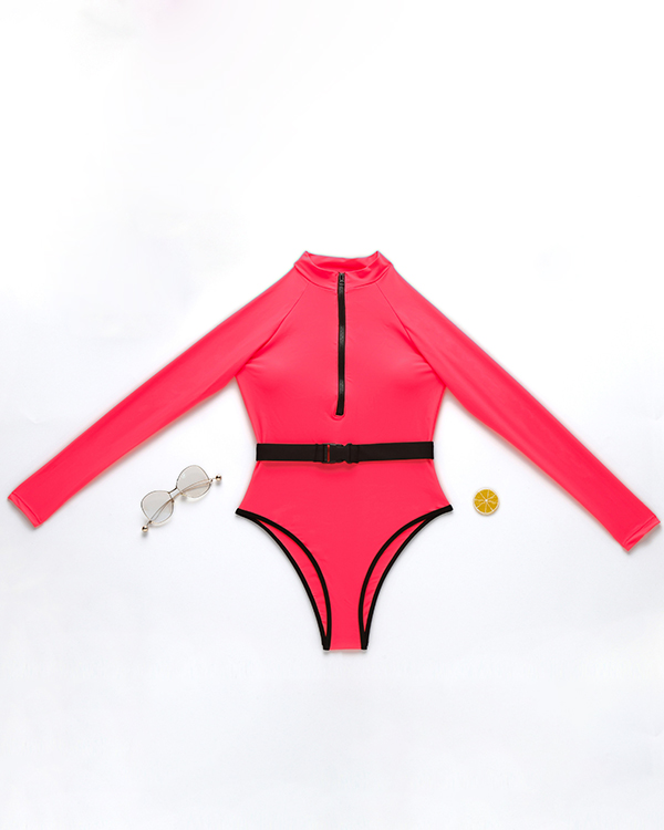US$ 32.89 - Long Sleeve Zipper One Piece Bathing Suit Swimwear - www ...