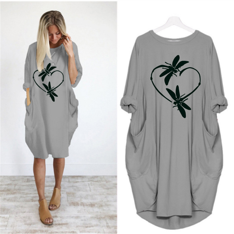 US$ 27.89 - Casual Animal Round Neckline Knee-Length Shift Dress - www ...