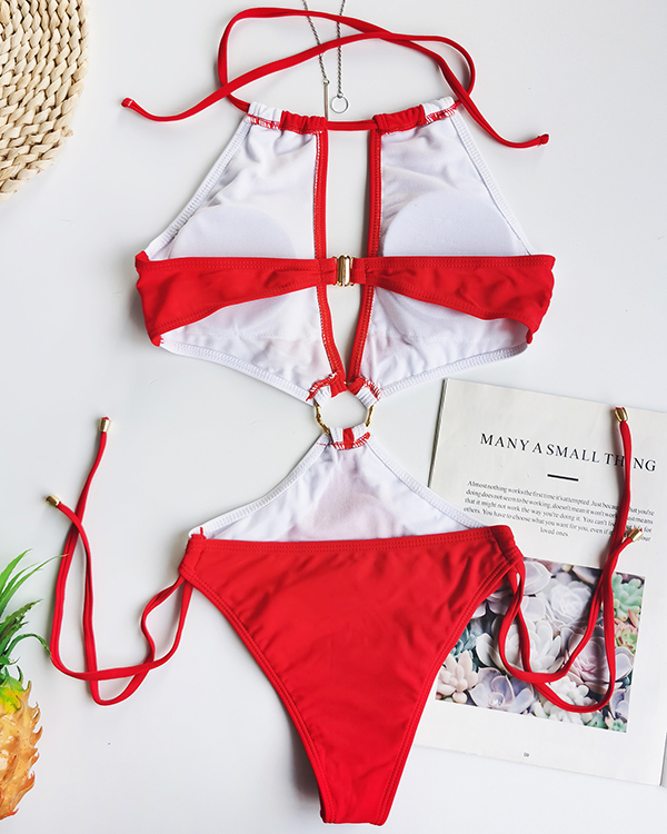 US$ 26.89 - Sexy Cutout Strap Solid Color Stitching One-piece Bikini ...