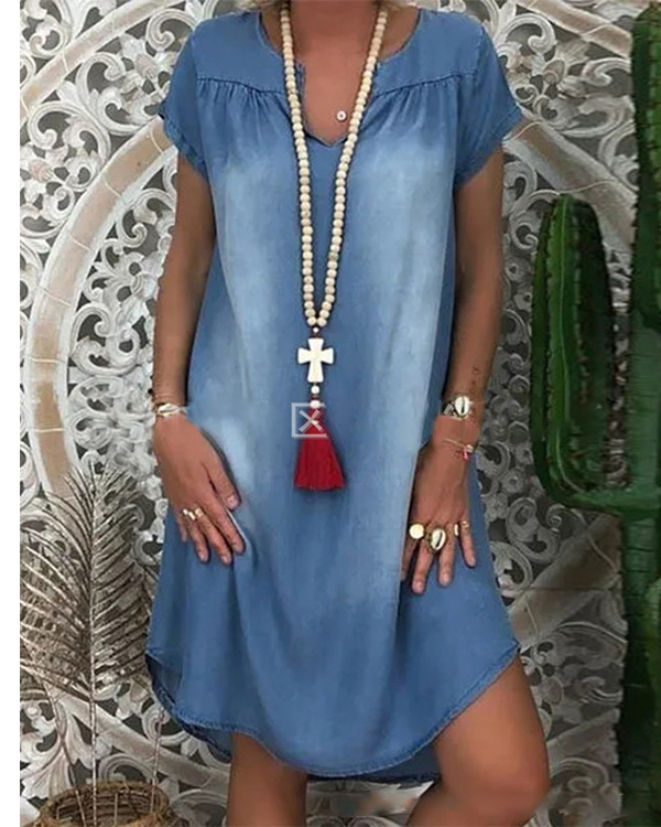 US$ 32.99 - Vintage Casual Plus Size Blue V Neck Denim Dresses - www ...
