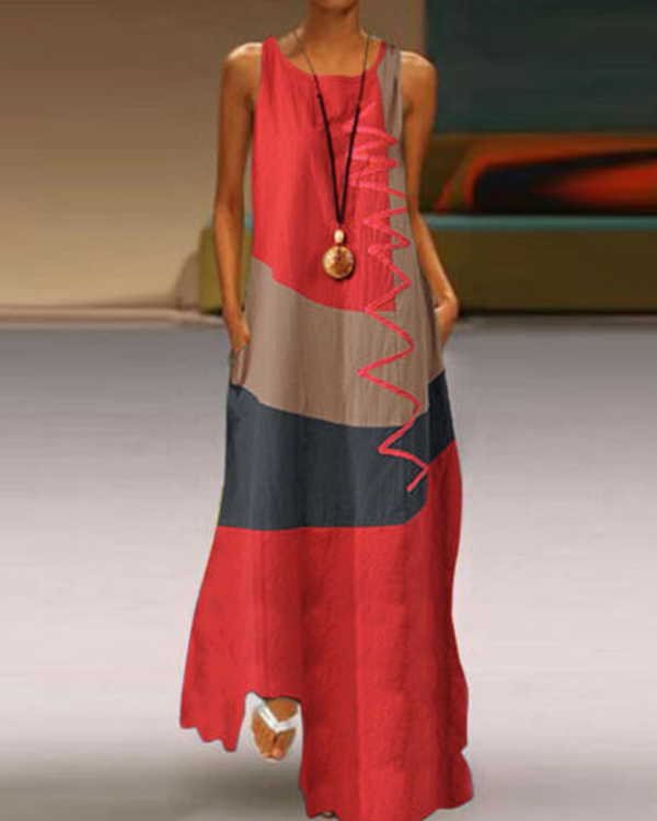 US$ 30.89 - Women's Plus Size Maxi long Dress Sleeveless Color Block ...