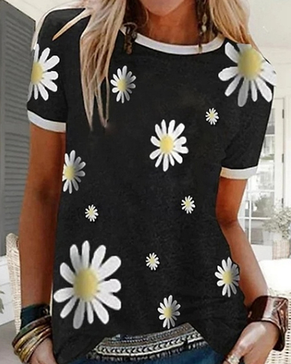 US$ 22.99 - Women's Floral Graphic Prints Daisy T-shirt Daily Tops ...