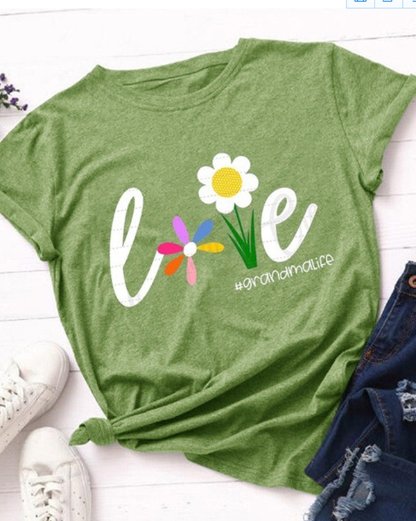 US$ 23.99 - Women Love Flower Casual T-shirt Tee - www.narachic.com