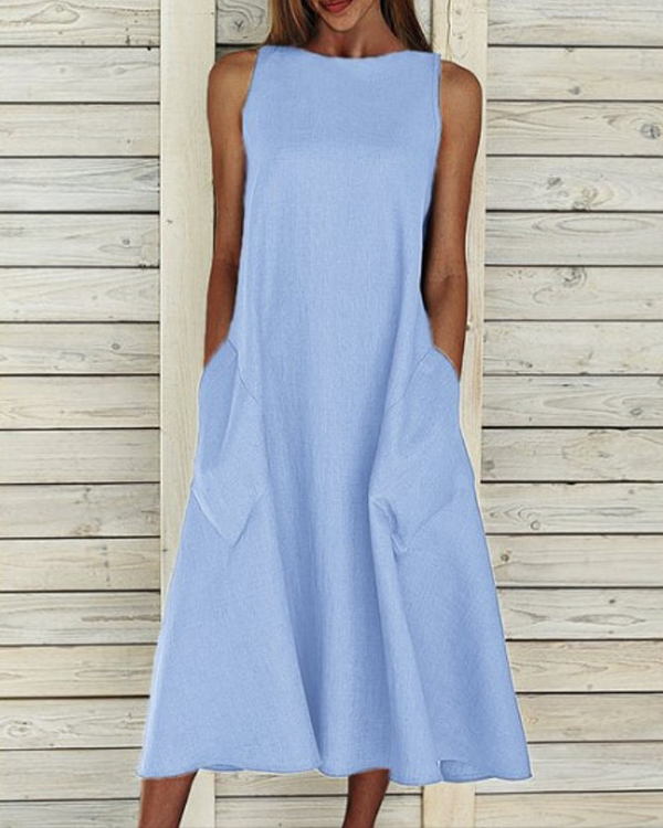 US$ 34.89 - Solid Color Sleeveless Round Neck Maxi Dress - www.narachic.com