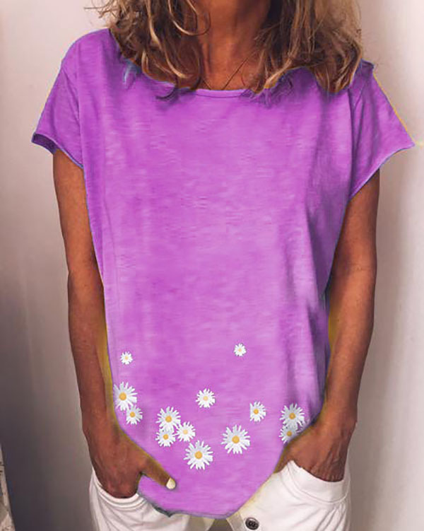 US$ 24.99 - Daisy Printed T-shirts Short Sleeves Tops - www.narachic.com