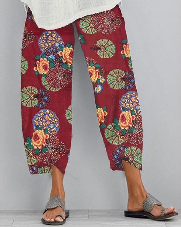 US$ 23.89 - Cotton And Linen Printed Elastic Cropped Pants - www ...