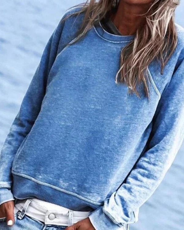 US$ 28.89 - Solid Casual Long Sleeve Crew-Neck Top - www.narachic.com