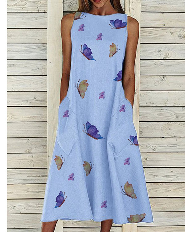 US$ 34.96 - Butterfly Printed Big Pocket Casual Maxi Dress - www ...