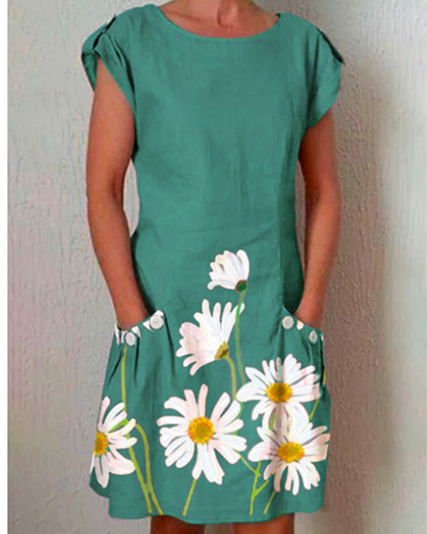 US$ 33.99 - Gray Short Sleeve Floral-Print Dresses - www.tangdress.com