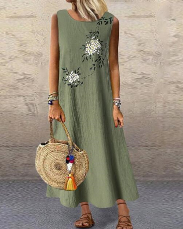 US$ 32.16 - Plus Size Casual Floral Tunic Round Neckline A-line Dress ...