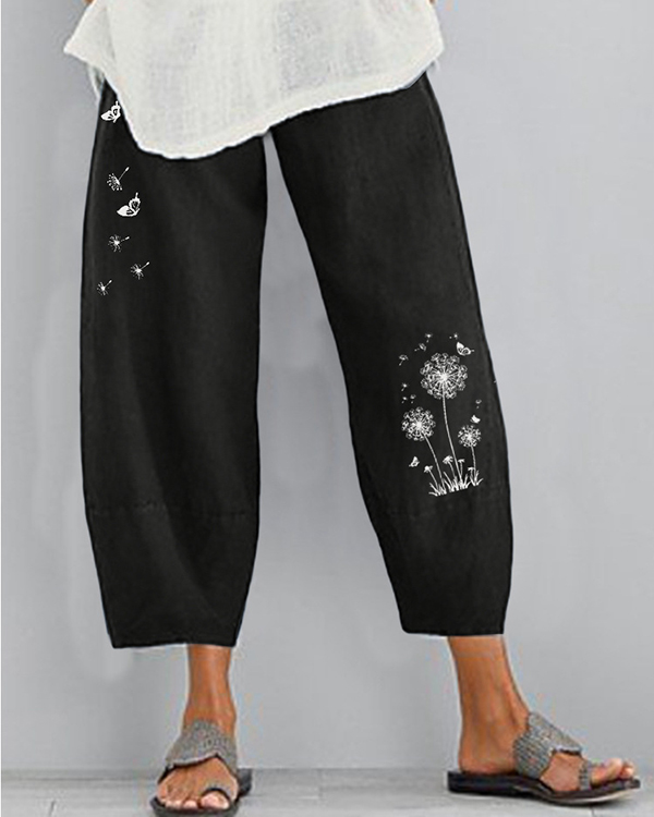 US$ 28.99 - Women Linen Shift Casual Floral Pants - www.tangdress.com