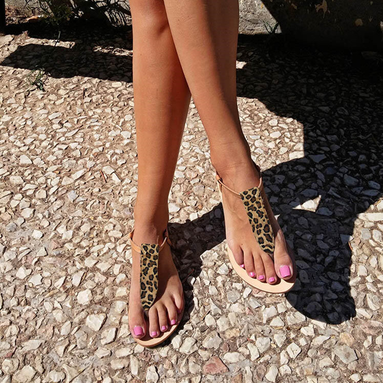 US$ 37.99 - Leopard Slip On Flat Sandals - www.shespick.com