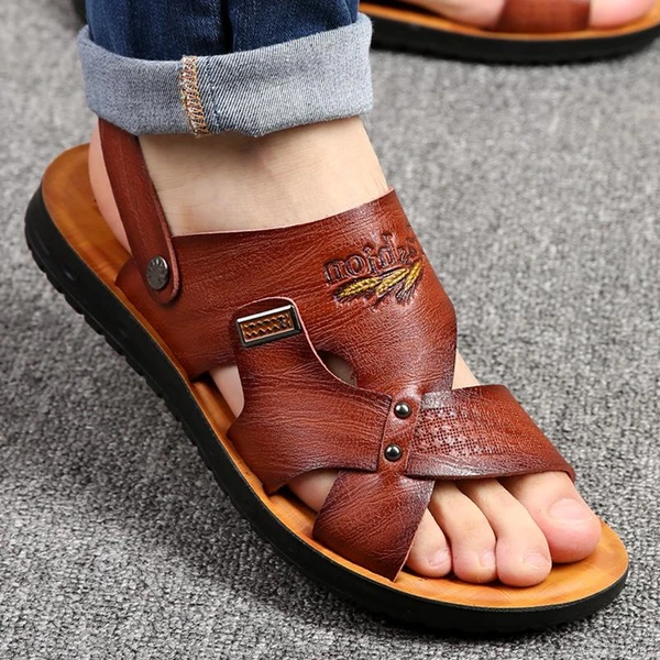 US$ 39.09 - Men's PU Leather Comfortable Sandals Non-slip Slippers ...