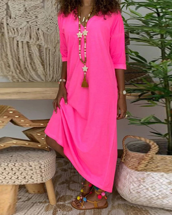 US$ 35.98 - Casual Solid Paneled V-neck Half Sleeves Maxi Dress - www ...