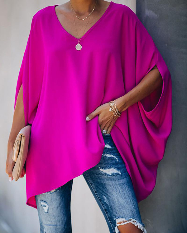 US$ 29.99 - Women Solid Color Half Sleeve Loose Blouses - www.tangdress.com