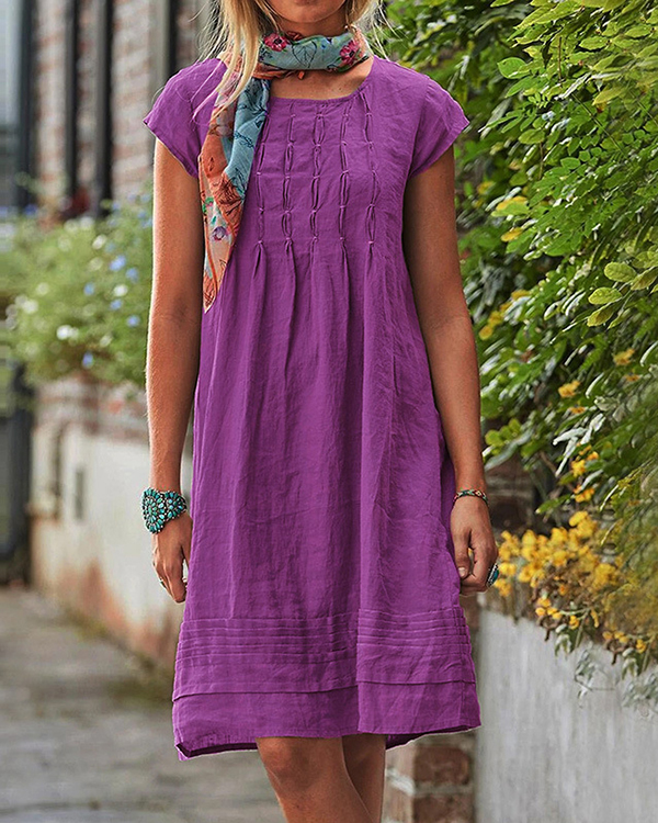 US$ 36.99 - Vintage Casual Solid Linen Women Dresses - www.tangdress.com
