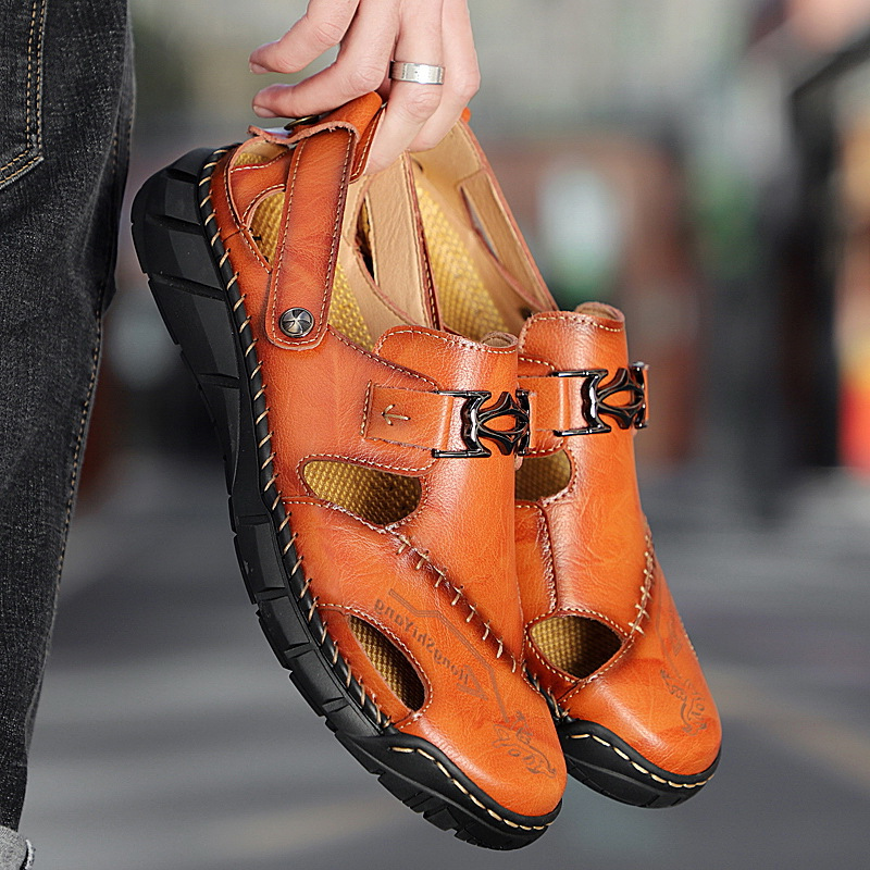 US$ 55.19 - Men‘s Leather Slip on Sandals - www.fashionvoly.com