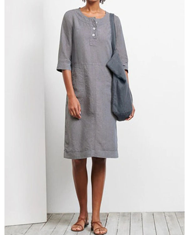 US$ 33.96 - Holiday Linen Women Pocket Dress - www.narachic.com