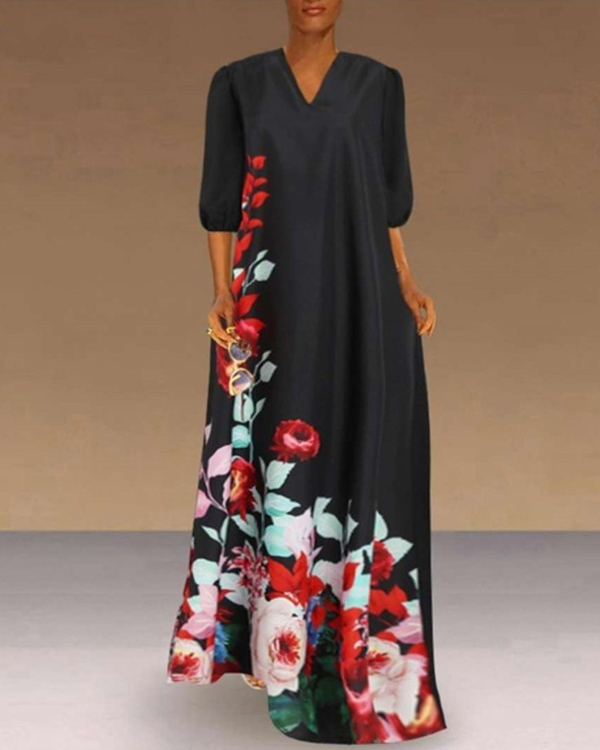 US$ 40.98 - Fashion Women Casual Plus Size V-Neck Flower Print Half ...