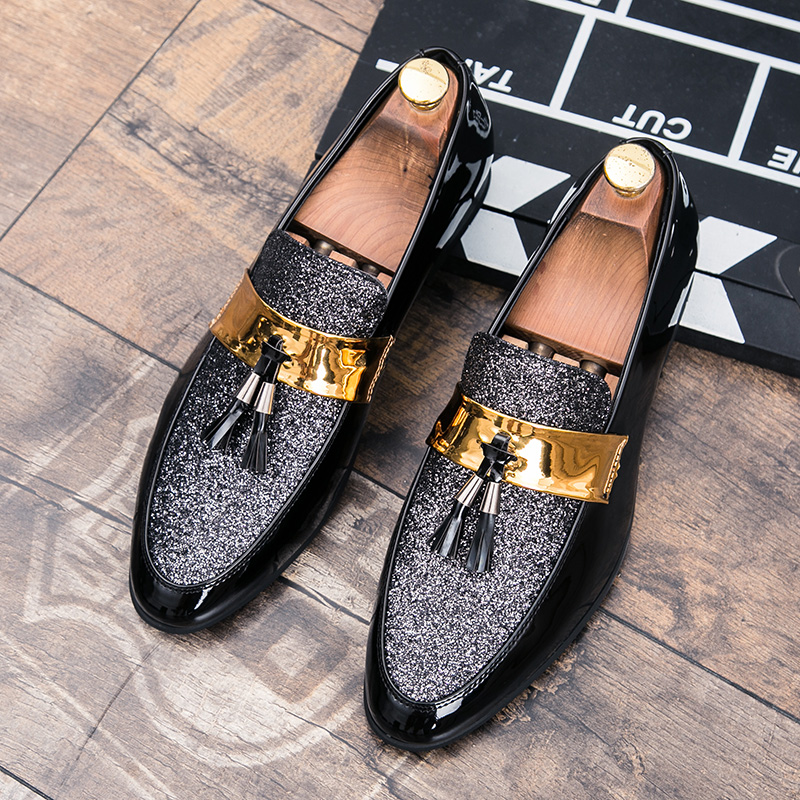 US$ 78.17 - Slip-On Fringe Metallic Sequin Ointed Toe Men's Prom Shoes ...