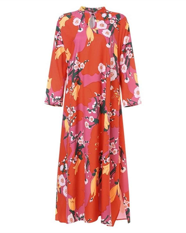 US$ 39.98 - Women Vintage Plus Size Flower Print Half Sleeve Maxi Dress ...