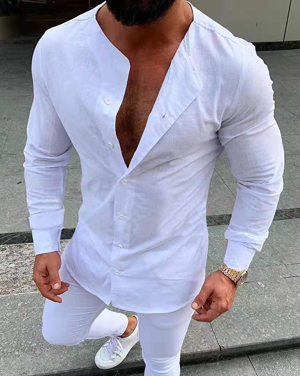 US$ 31.89 - Men's Cotton Linen Henley Shirt Long Sleeve Casual Tops ...