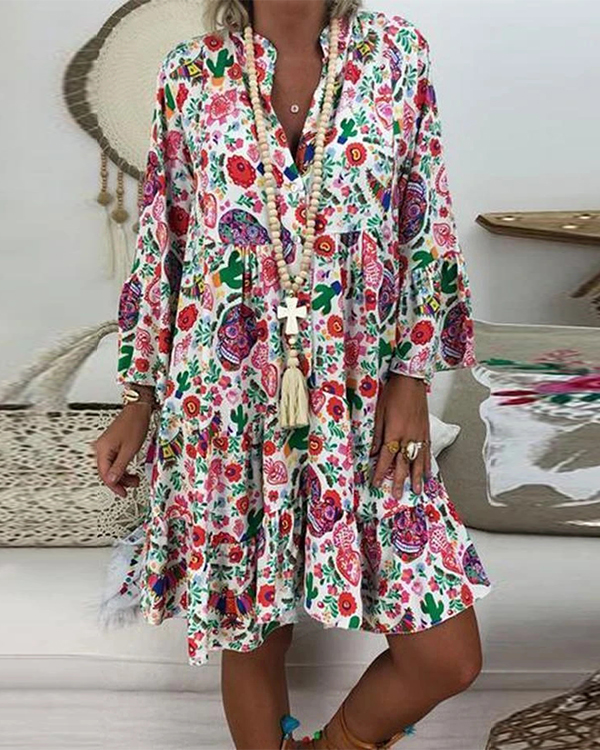 US$ 30.98 - Women's Plus Size Print Mini Dress Casual Loose Dress Beach ...