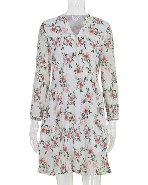 US$ 35.98 - Fashion Sweet Floral Print Elastic Waist Pleated Mini Dress ...