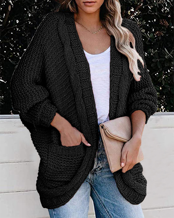 US$ 43.98 - Fashion Solid Cable Knit Casual Bat Sleeve Cardigan - www ...