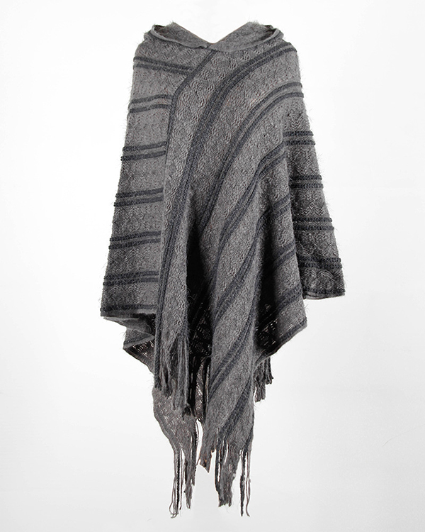US$ 36.98 - Tassel Cloak Batwing Sleeve Knit Striped Sweater - www ...