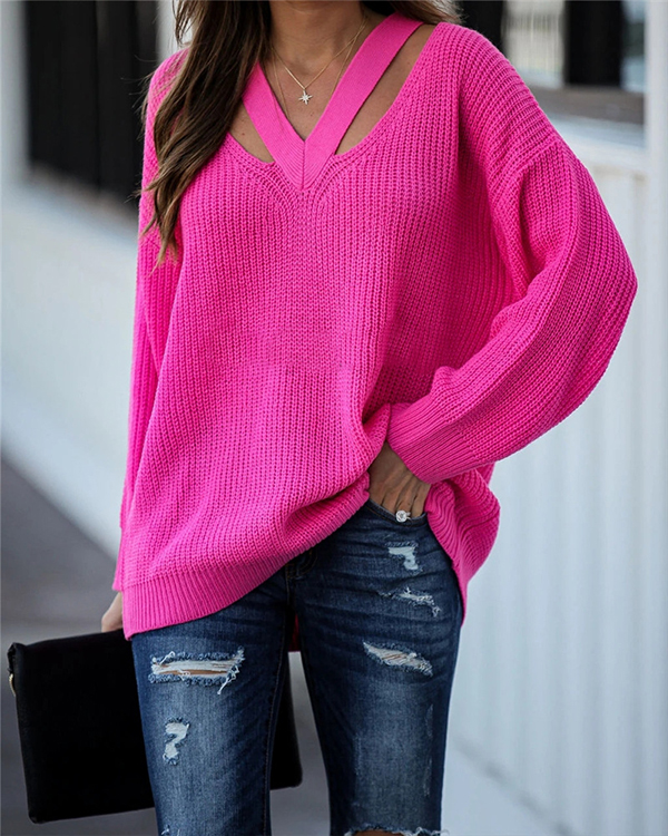 US$ 41.98 - Solid V-Neck Casual Sweaters(5 Colors) - www.tangdress.com