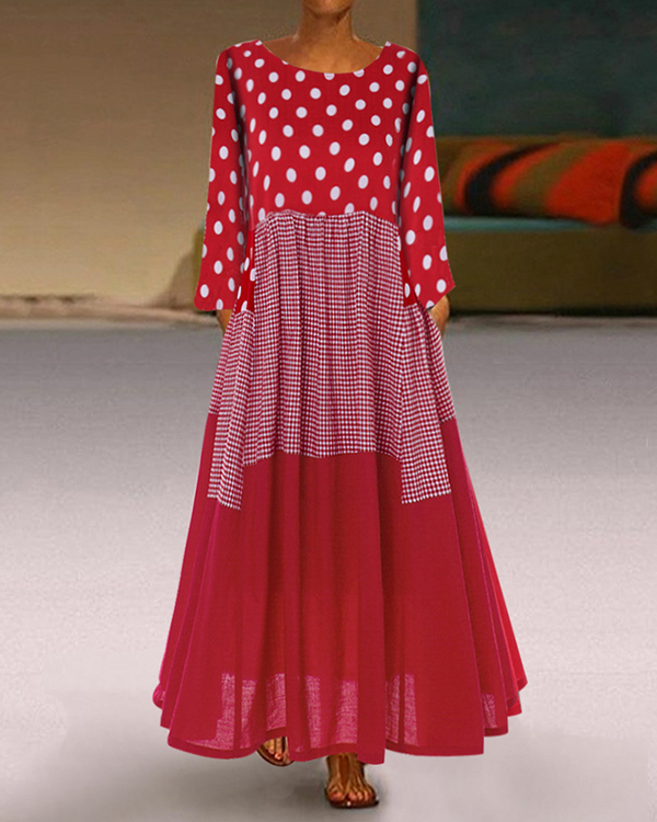 US$ 38.98 - Casual Plus Size Polka Dot Round Neckline Maxi A-line Dress ...