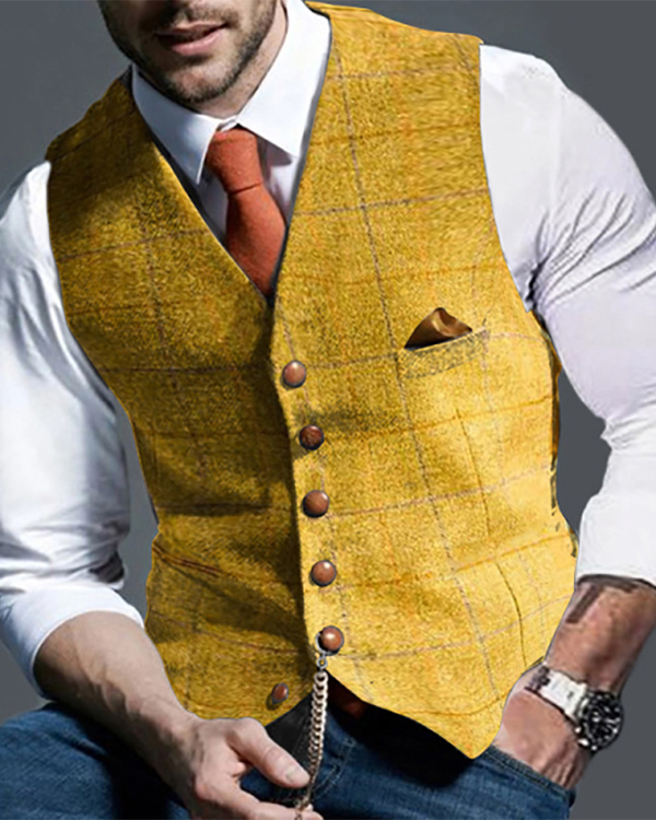 US$ 41.99 - Mens Casual Plaid Suit Vest Tweed Slim Fit Waistcoat - www ...