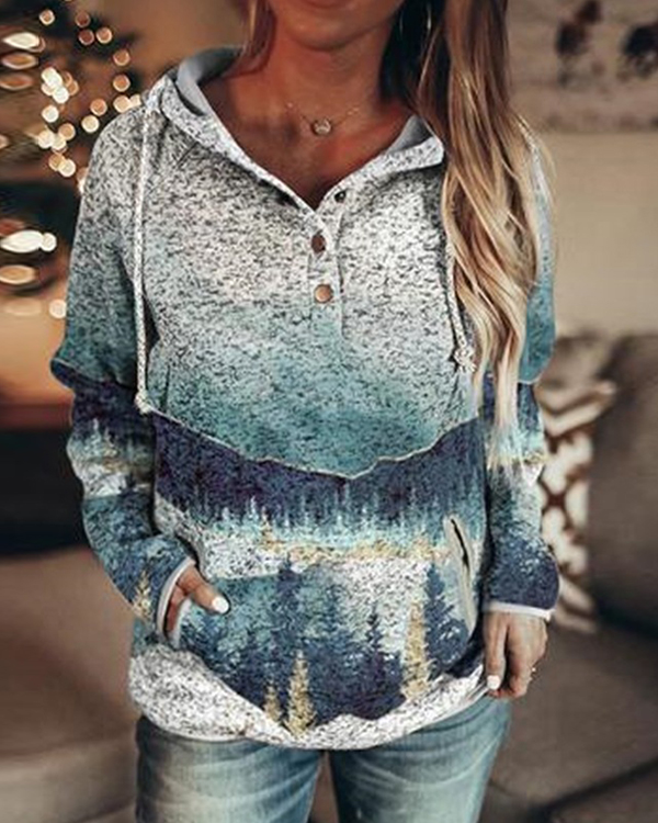 US$ 35.09 - Women's Autumn And Winter Mountain Print Casual Pocket ...