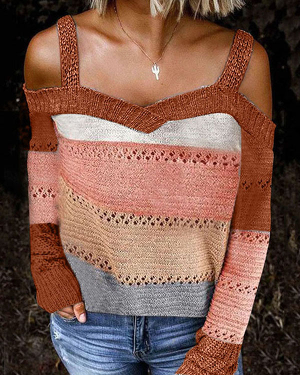 US$ 35.89 - Cold Shoulder Knitted Casual Sweater - www.narachic.com