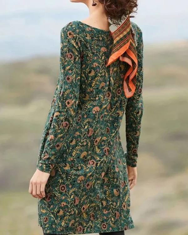 US$ 30.98 - Casual Floral Tunic Round Neckline Shift Dress - www ...