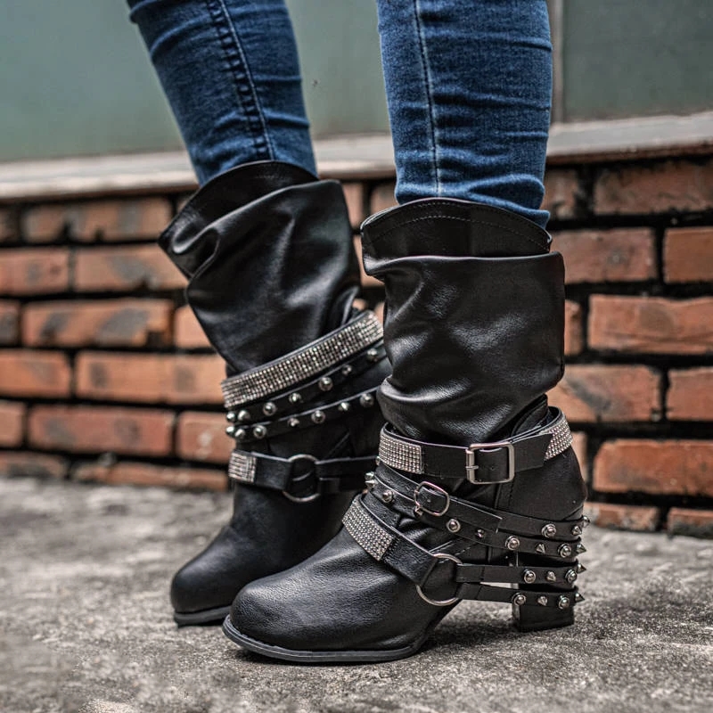 kitten heel mid calf boots
