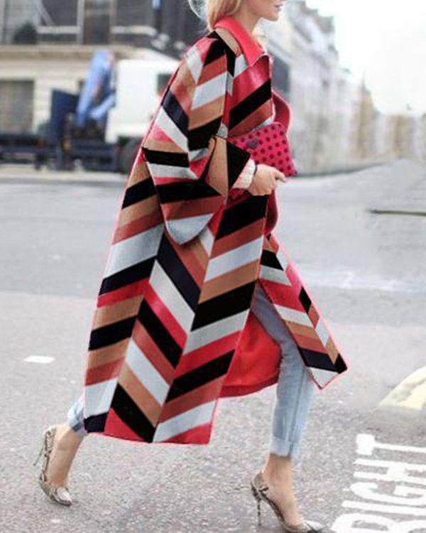 US$ 63.98 - Women Stylish Color Block Contrast Long Coat - www.narachic.com
