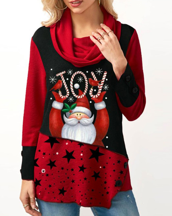 US$ 32.98 - Casual Cowl Neck Christmas Santa Claus Print Tunic Top ...