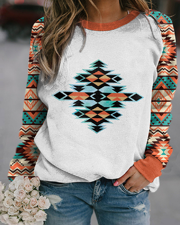 US$ 26.99 - Casual Western Ethnic Aztec Print Orange Sweatshirt - www ...