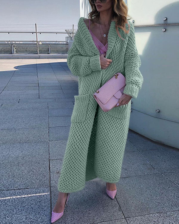 US$ 53.98 - Solid Knitting Warm Cardigan Winter Long Coat With Pockets ...