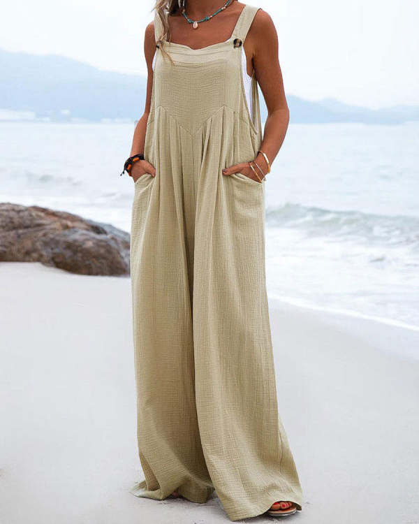 US$ 38.99 - Casual Loose Solid Color Cotton and Linen Jumpsuit - www ...