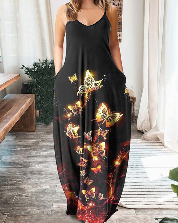 US$ 33.99 - Casual V-neck Butterfly Print Sleeveless Maxi Dress - www ...