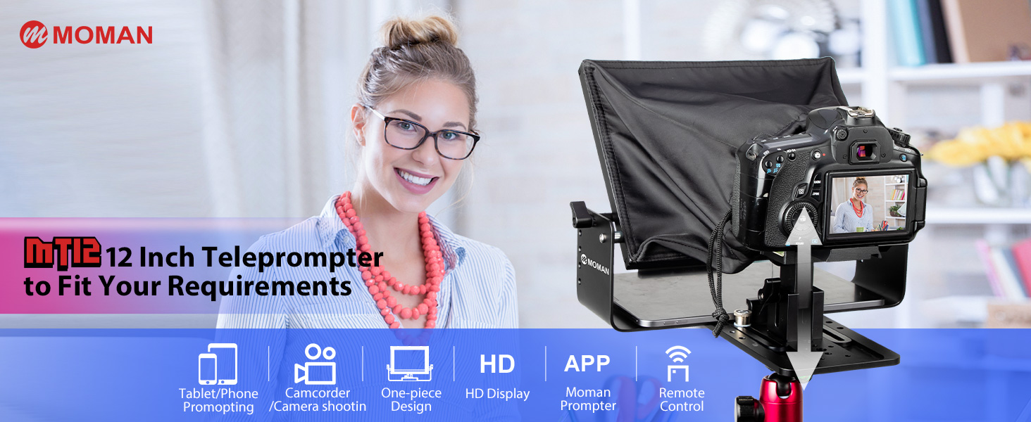 Teleprompter for Camera,Moman MT12 12inch Teleprompter-Ipad