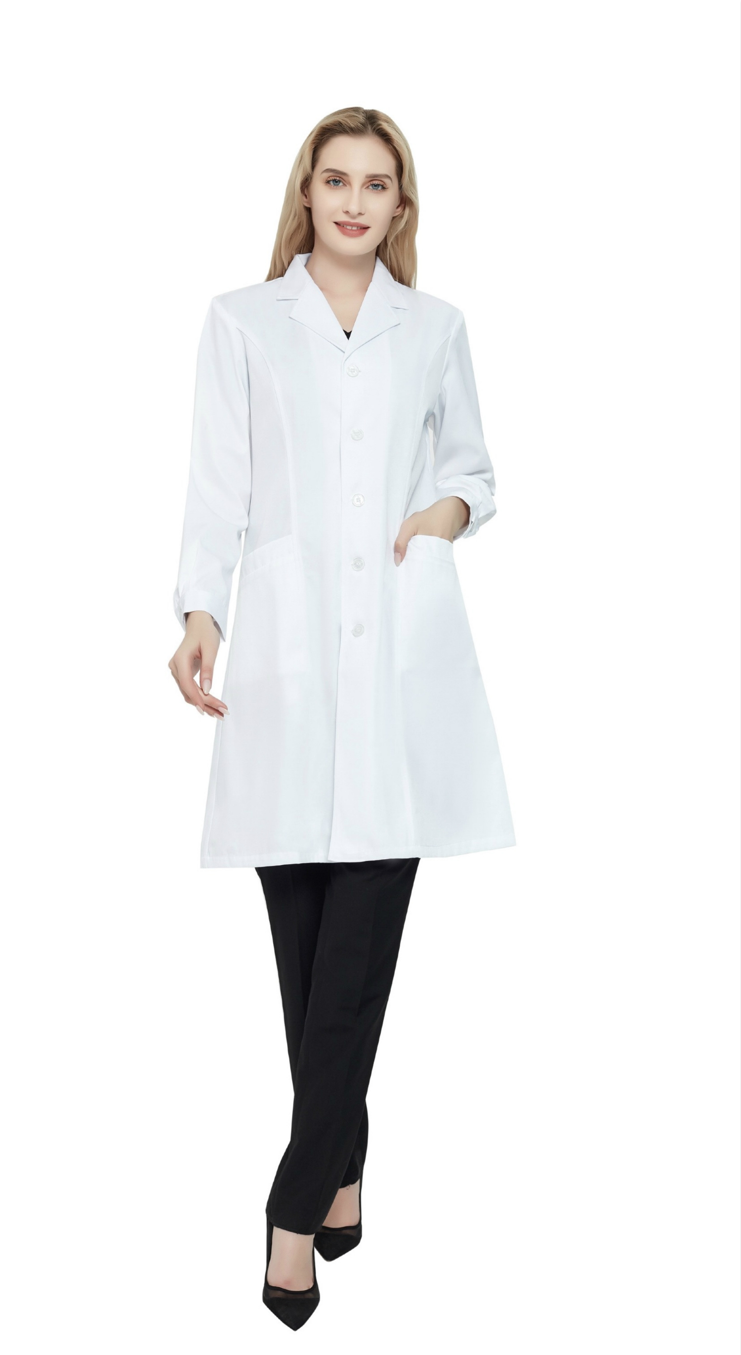 Professional Lab Coat for Women,White Medical Doctor Workwear,Slim Fit