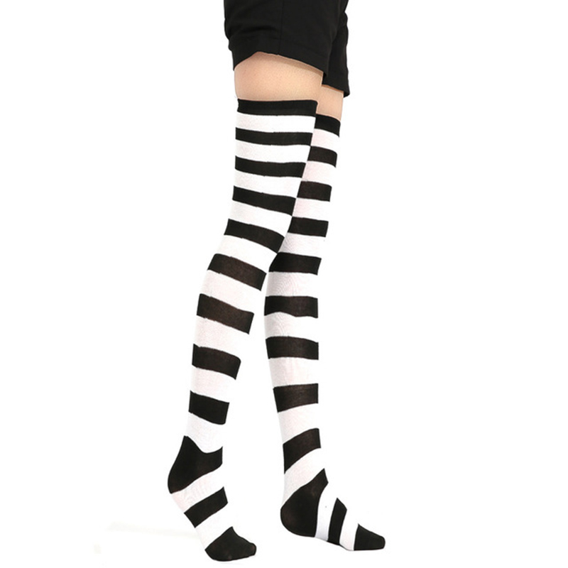 Women Girl Sheer Striped Thigh High Stockings Plus Size Over The Knee ...