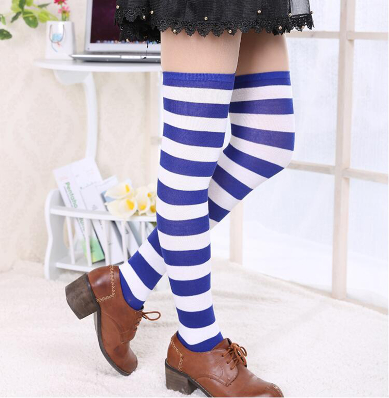 Women's Girl Plus Size Striped Thigh High Socks Sheer Over The Knee ...